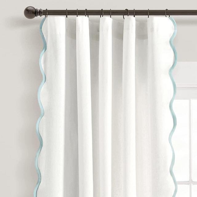 Lush Decor Coastal Chic Scallop Edge Window Curtain Panel Pair, 52" W x 84" L, Blue & White