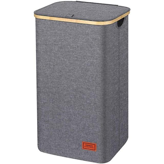 DOFASAYI Laundry Hamper with lid - 110L XL- Large Laundry Basket with Bamboo Handles, Portable Clothes Hamper for Dorm Room, Bathroom, bedroom, Grey foldable Hamper for Toys, closet, Clothing