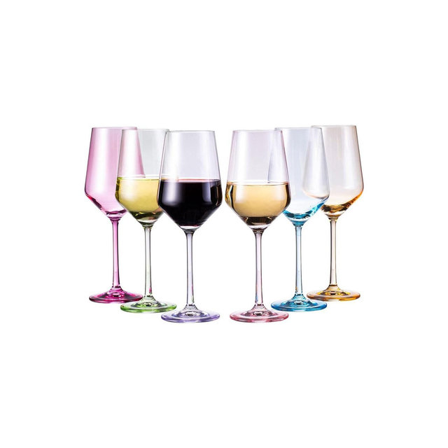 The Wine Savant Italian Colored Crystal Wine Glasses, Perfect for All Celebrations, Unique Style & Home Decor - 6 pk