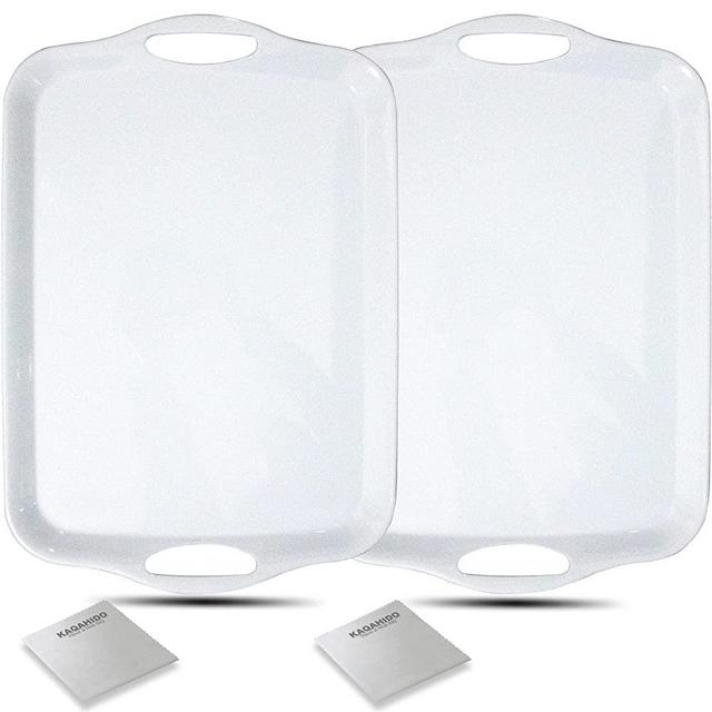 Large Melamine Serving Trays for Eating, 17.5’’ x 12’’ Serving Platter for Appetizer, Charcuterie, Food, Snack, Cupcakes, Dessert, BPA-Free, Dishwasher Safe Tray, Set of 2, White