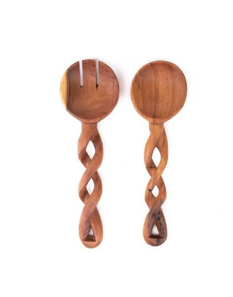 Twisted Wood Salad Servers