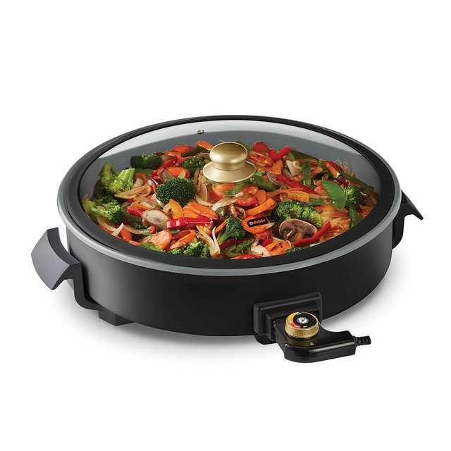 Dash Family Size 14" Skillet - Electric Skillet for Multi-Purpose Cooking - Ceramic Coating Cooking Surface - Tempered Glass Lid & Cool-Touch Handles - Black