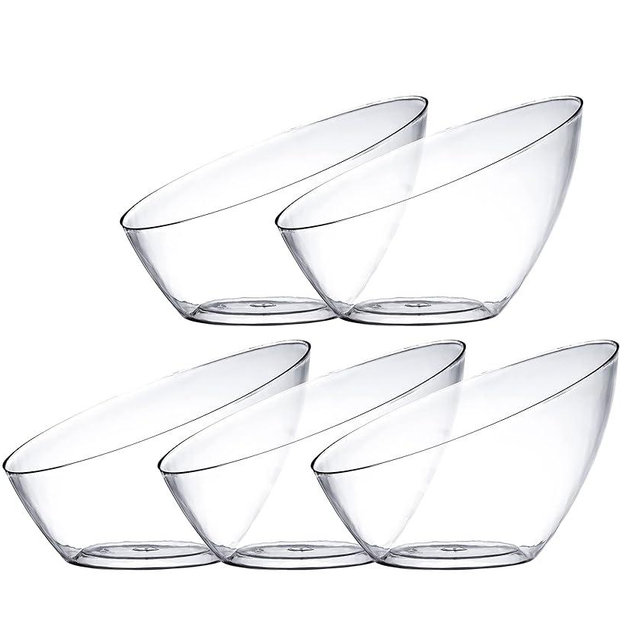 Posh Setting Clear Serving Bowls Small Plastic Candy Bowl for Weddings, Buffet, Offices, Disposable Hard Plastic Small Angled Bowls for Party's, Salads, Snacks and Fruit Bowl 5 Pack (8 oz