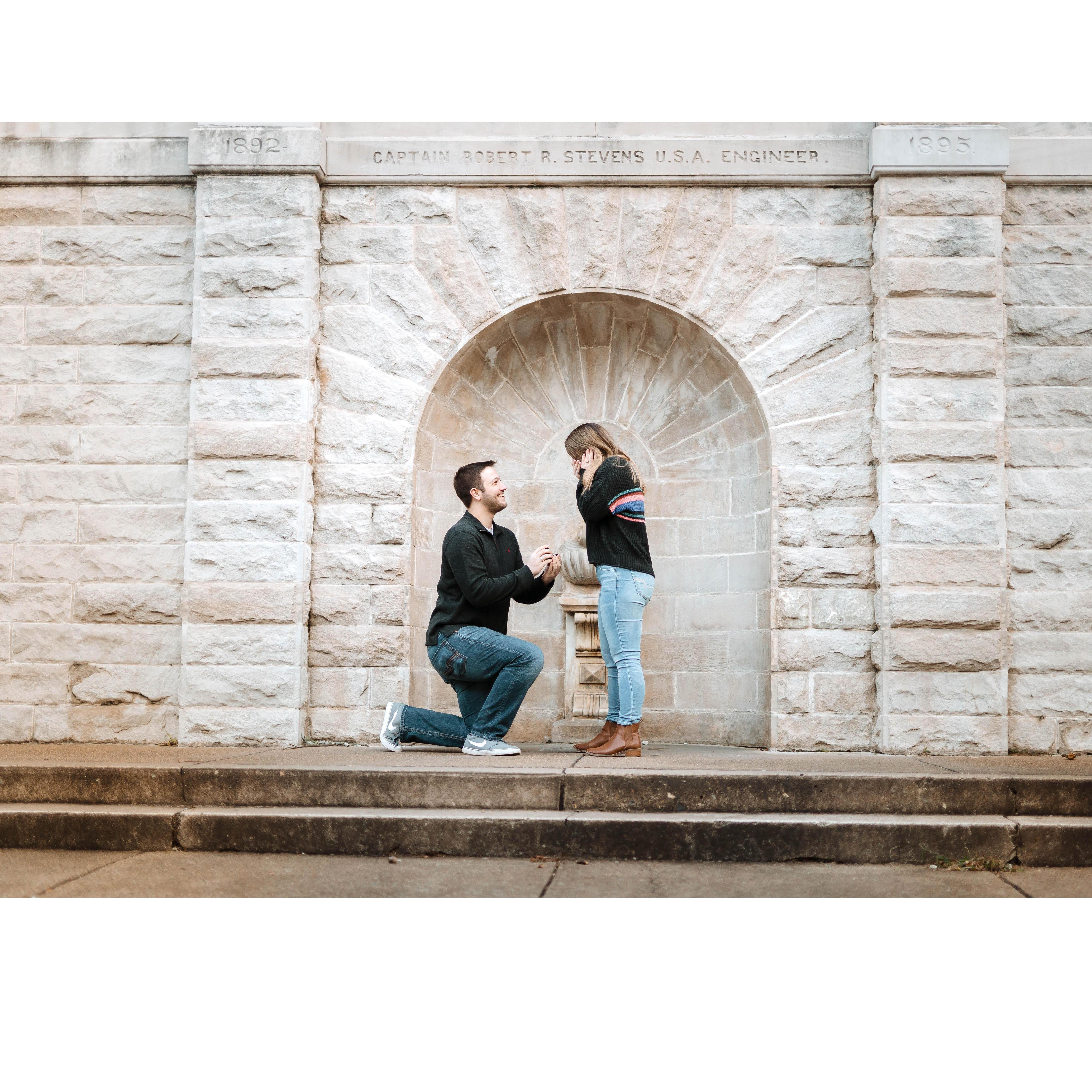 The moment Ethan dropped a knee! This is the same spot we took prom pictures my senior year of high school.