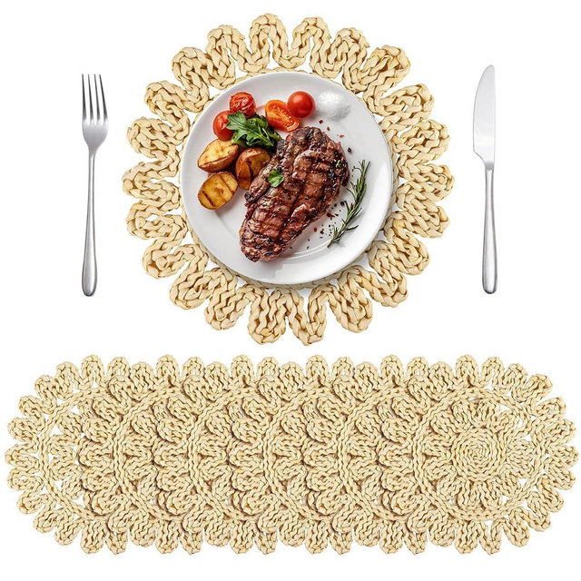 Kochorie 11.8 Inch Round Woven Placemats Set of 6 Handmade Corn Husk Placemats Natural Boho Rattan Woven Placemat Table Wicker Placemats for Farmhouse Spring Home Table