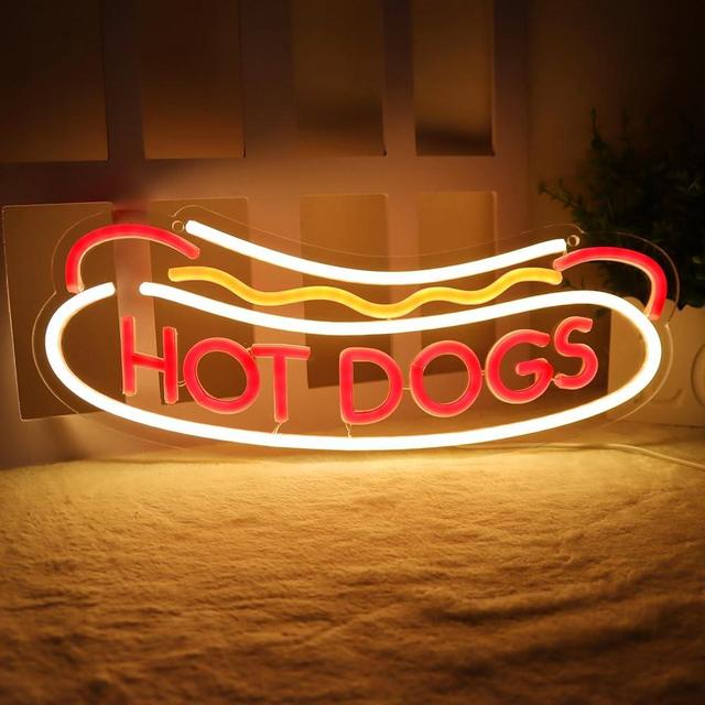 Balanar HOT DOGS Neon Signs for Wall Decor Neon Lights for HOT DOGS Shop Led Business Signs Suitable for Fast Food shops Christmas Birthday Party Gift Led Art Wall Hanging Decorative Lights