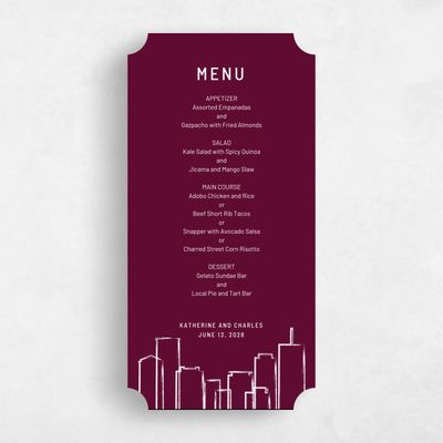 Red Ticket Wedding Menu - Chicago Skyline