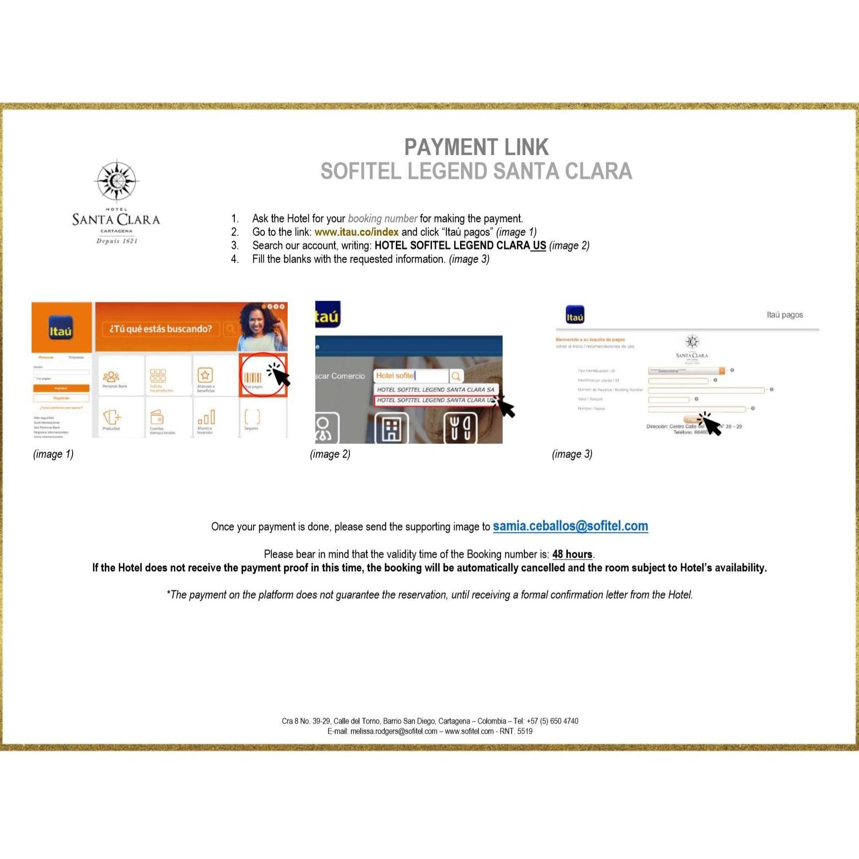 If you'd like to stay at the Hotel Sofitel Santa Clara where the reception will be held, here are the instructions of how to book a room using the wedding party's special rate.