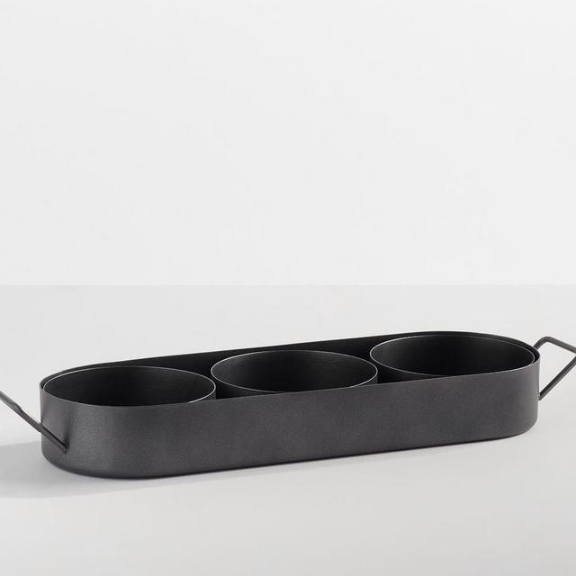 Black Metal Triple Condiment Serving Set