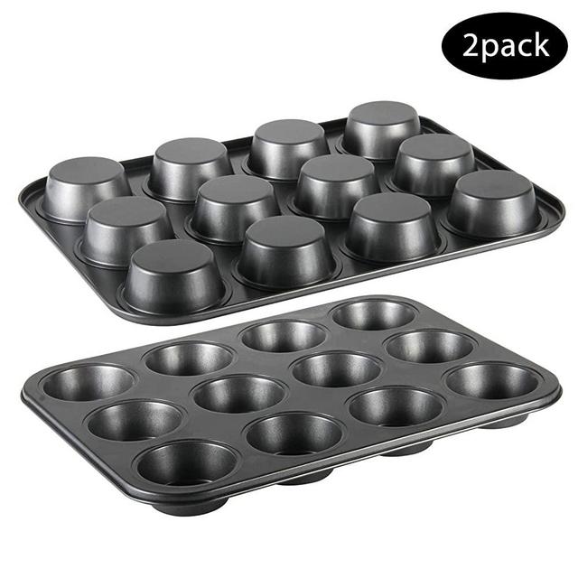 Muffin Pan, OAMCEG 2 Pack 12-Cavity Bakeware Non-stick Cupcake Baking Pan, Heavy Duty Carbon Steel Muffin Tins Standard Baking Mold Pan for Oven Baking