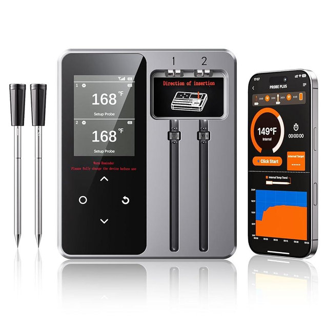Newise Wireless Bluetooth Meat Thermometer - 2 Probes & App Control, Christmas Birthday Gifts for Men, Smart Digital Thermometer for Cooking, Oven, Smoker, BBQ, Grill