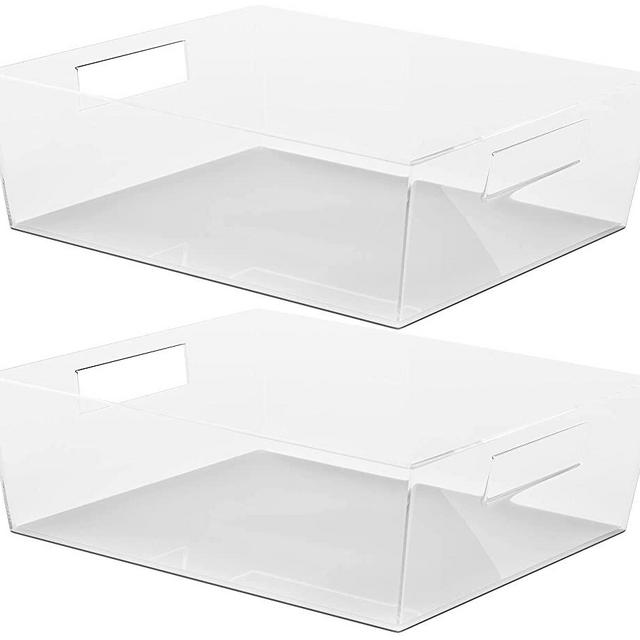 Richards Homewares Shallow Clear Storage Bins-Set of 2 – Pantry, Kitchen Plastic Containers for Organizing Fridge, Drawers 13” x 11.4” x 4.1