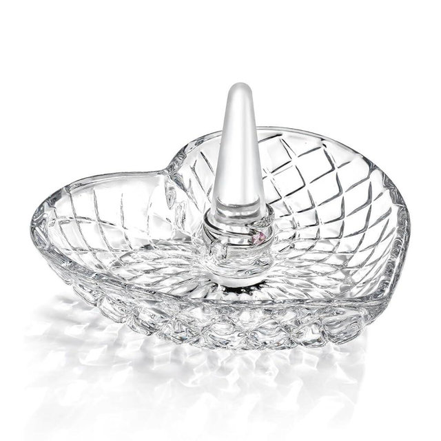 H&D HYALINE & DORA Clear Heart Shaped Crystal Jewelry Holder Decorative Glass Ring Dish Crystal Jewellery Tower Gifts for Women
