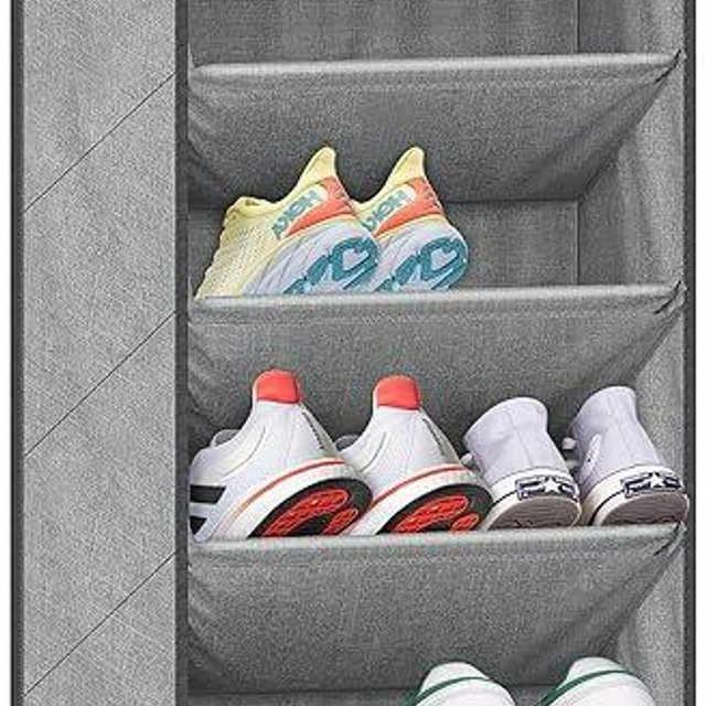 SLEEPING LAMB Over The Door Shoe Organizer for Closet with Large Deep Pockets, Narrow Shoe Rack for Door Hanging Boots Storage, Grey