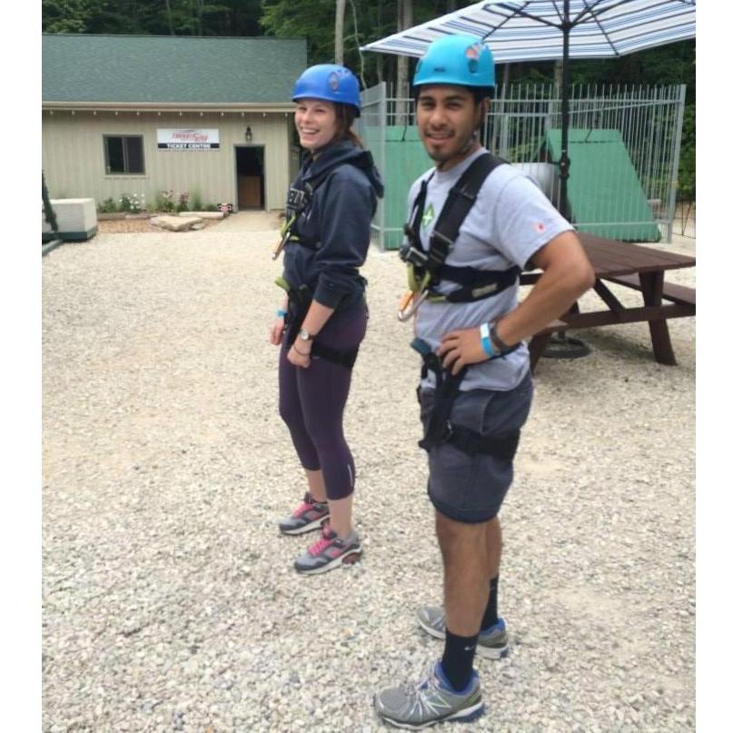 Canada 2015 where they gave Jake a child's helmet to zipline and Sara thought it was hilarious