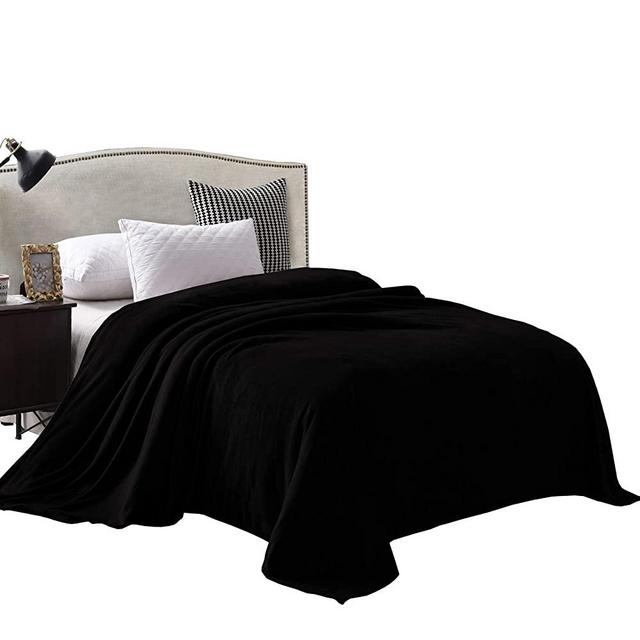 Exclusivo Mezcla Velvet Flannel Fleece Plush Queen Size Bed Blanket as Bedspread/Coverlet/Bed Cover (90" x 90", Black) - Soft, Lightweight, Warm and Cozy