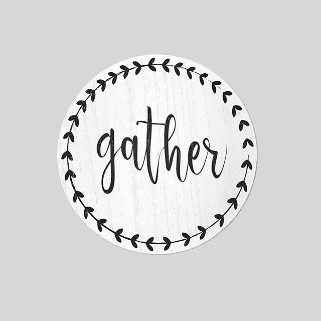 Rotatable Lazy Susan with Sentimental Phrase and Bold Leaf Accents - Gather