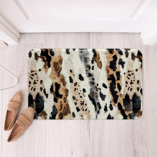 Feelyou Brown Leopard Bath Mats for Bathroom 16"x24" Cheetah Bathroom Rugs Animal Print Bath Rugs for Shower Tub Safari Bathroom Accossories Retro Watercolor Artwork Design Doormats Floor Mat