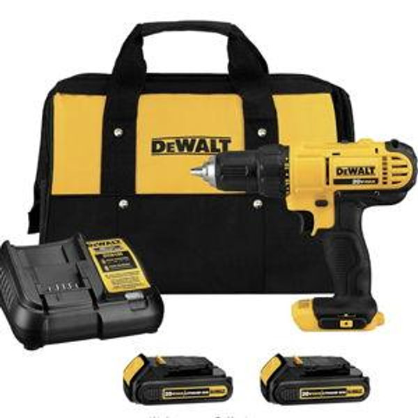 DEWALT 20V Max Cordless Drill Driver Set, 2 Speed, High Performance Motor, Includes 2 XR 1.3Ah Li-Ion Batteries, Charger and Contractor Bag (DCD771C2)