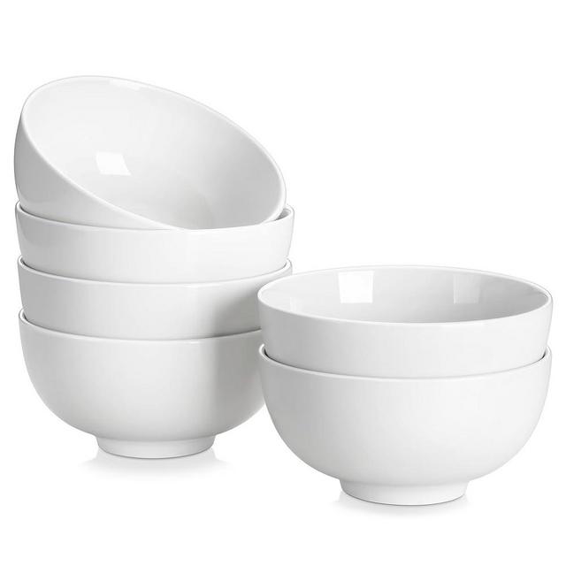 MALACASA 26 oz Porcelain Soup Bowls, White Ceramic Cereal Bowls for Kitchen 6 inch Bowls Set of 6 for Oatmeal Salad Fruit Rice Dishwasher and Microwave Safe, Series Regular