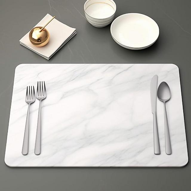 SHWWLL Stone Dish Drying Mats for Kitchen Counter Water Absorbent Fast Dish Dryer Draining Pad Diatomaceous Earth Mat for Baby Bottles Wet Dishes Non-Slip Heat Resistant(16x12 inch, Whtie Marble)