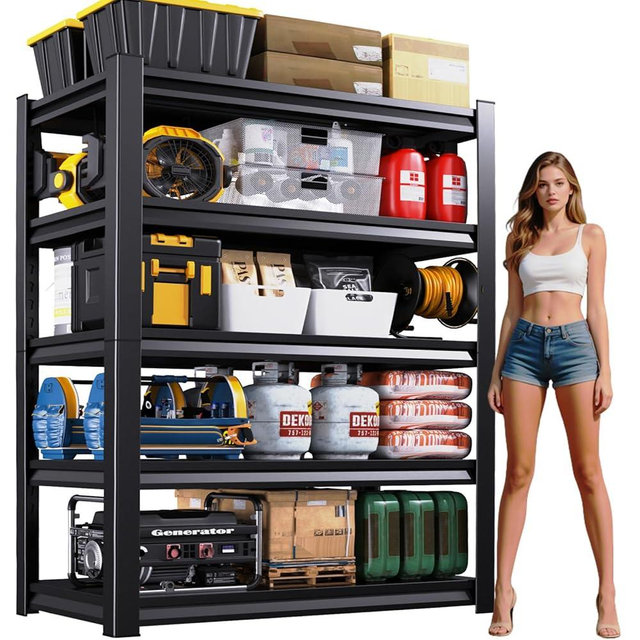 72''H Garage Shelving Heavy Duty 5-Tier Adjustable Storage Shelves Unit,3000 LBS Metal Utility Rack Shelf for Industries, Warehouses, Basement,Black (72'H x 36''W x 16''D)