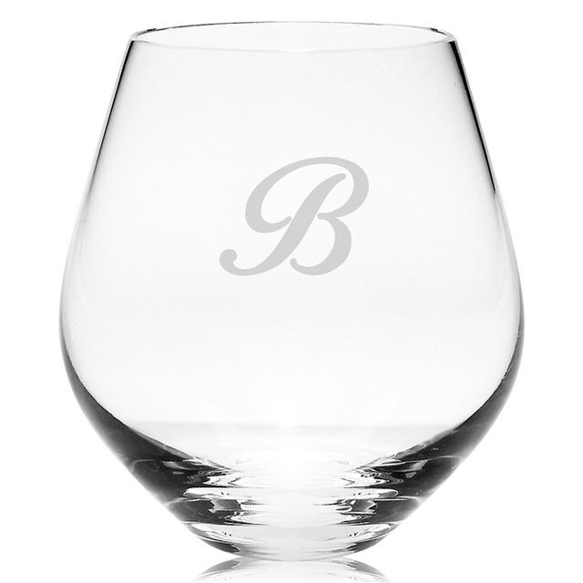Lenox Tuscany Monogram Stemware, Set of 4 Script Letter Stemless Red Wine Glasses
