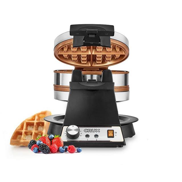 CRUX Double Rotating Belgian Waffle Maker with Nonstick Plates, Stainless Steel Housing & Browning Control