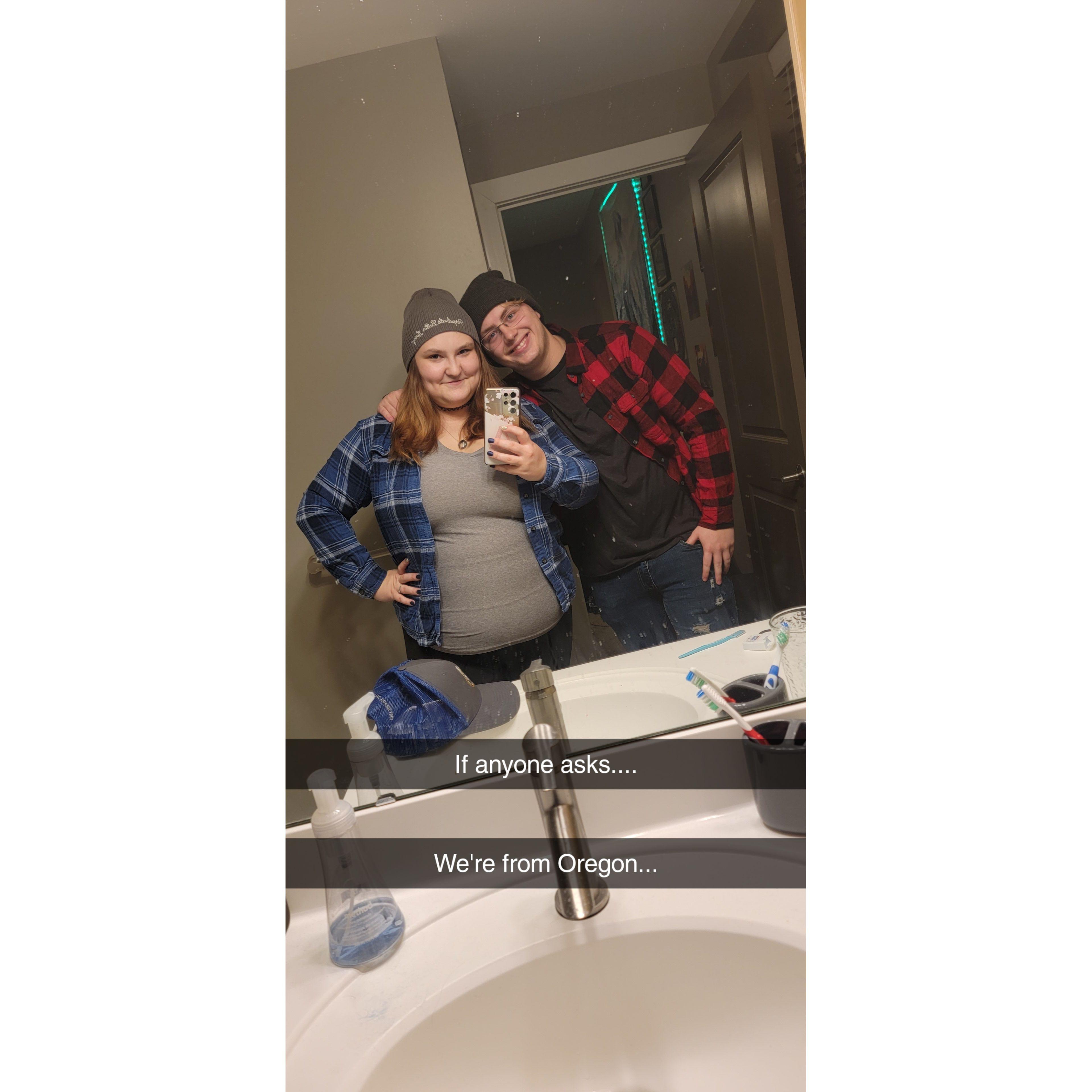 Halloween: we dressed up like we were from Oregon (which we were)