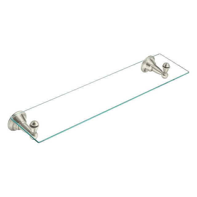 Moen DN6890BN Sage 22.75-Inch Wide x 5-Inch Deep Decorative Glass Bathroom Vanity Shelf, Brushed Nickel