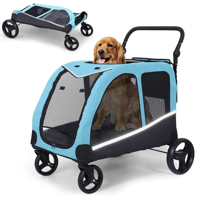 Saudism Dog Stroller For Large Dogs, Extra Large Pet Stroller For For Medium Dogs, Dog Stroller For 2 Dogs, Dog Wagon, Dog Carriage, Foldable Design, Adjustable Handle, With Pocket, Up To 160 lbs