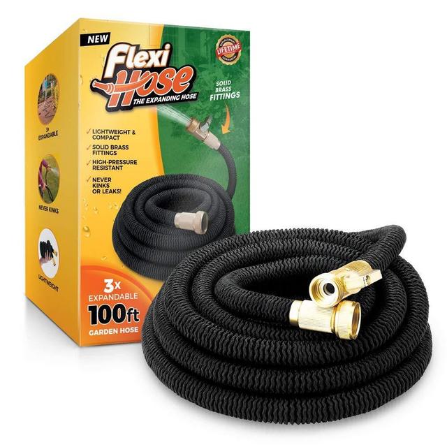 Flexi Hose 100 FT Lightweight Expandable Garden Hose | Ultimate No-Kink Flexibility - Extra Strength with 3/4 Inch Solid Brass Fittings & Double Latex Core | Rot, Crack, Leak Resistant