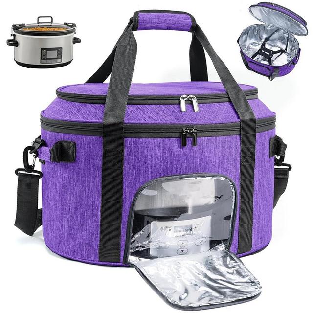 Double-Layer Slow Cooker Carrying Bag for 6-8 Quart CrockPot and Hamlton Beach, Travel Bag With Lid Fastener, Portable Carrier Case With See-Through Window