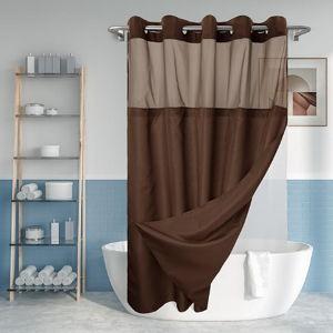 No Hook Slub Textured Shower Curtain with Snap-in PEVA Liner Set - 71" x 74"(72"), Hotel Style with See Through Top Window, Machine Washable & Water Repellent, Chocolate Brown, 71x74