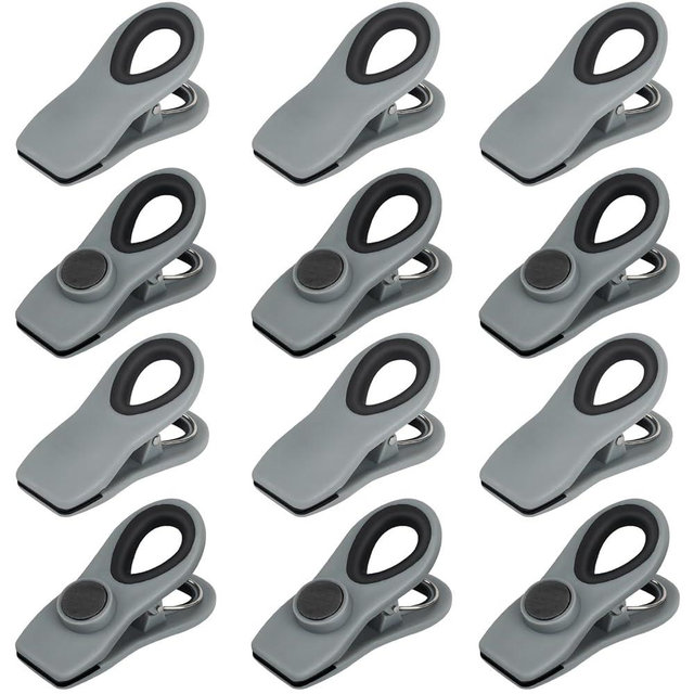 TACGEA Chip Clips, Magnetic Bag Clips with Air Tight Seal for Food Storage, 12 Pieces (Gray)