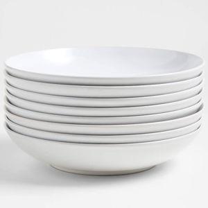 Craft White Stoneware Low Bowls, Set of 8