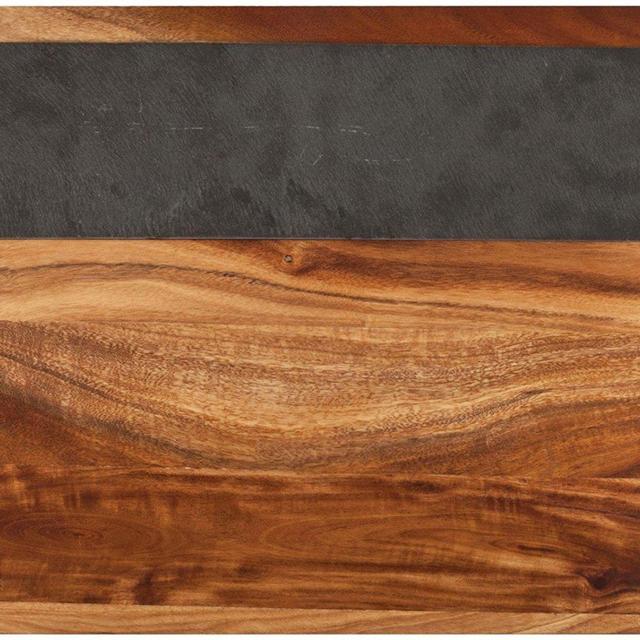 Rustic Farmhouse Acacia Wood and Slate Cheese Board by Twine – (17.7 x 10.2 x 1 in., comes with chalk)