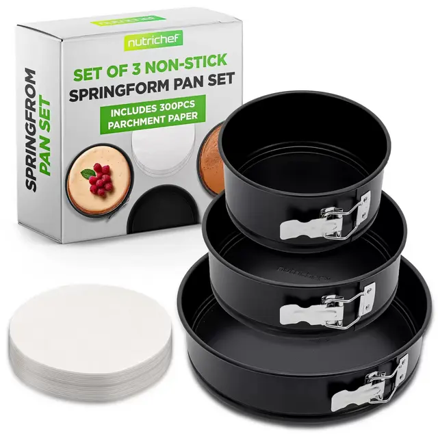 NutriChef 3-Piece Non-Stick Springform Pan Set - Carbon Steel with Quick-Release Latch
