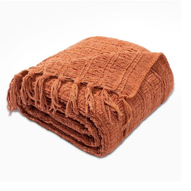 NANPIPER Knit Blanket Ultra-Soft Cozy Throw Handknit Style for Couch, Luxurious Lightweight Home Decor, Fall Orange 50"x60"