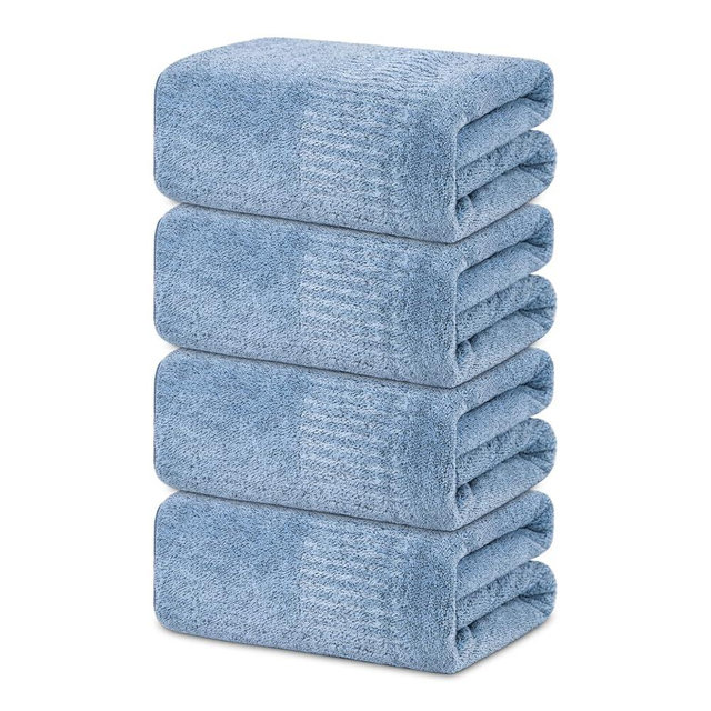 SEISSO Large Bath Towels Set of 4-35 x 63 Inches Super Absorbent & Lightweight Quick Drying Bamboo Viscose Towels, Oversized Bath Towel for Beach, Travel, Gym, Sauna, Camp, Pool - Light Blue