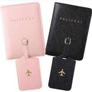 Weewooday 2 Set Mr and Mrs Passport Covers Holder and Luggage Tags Cute Leather Wallets Holder Travel Luggage Tags for Women Men Gift(Pink, Black)