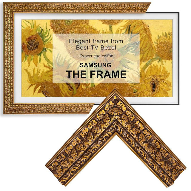 Antique Gilded Walnut TV Frame (32'',43",50",55",65", 75",85"), Compatible ONLY with Samsung The Frame TV and Pro (Fits 2021-2025,2025 Pro LS03A/B/C/D/FA/FW) (Antique Gilded Walnut, 43LS03)