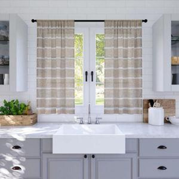 Striped Tailored Kitchen Curtain - Natural, 52" W x 36" L