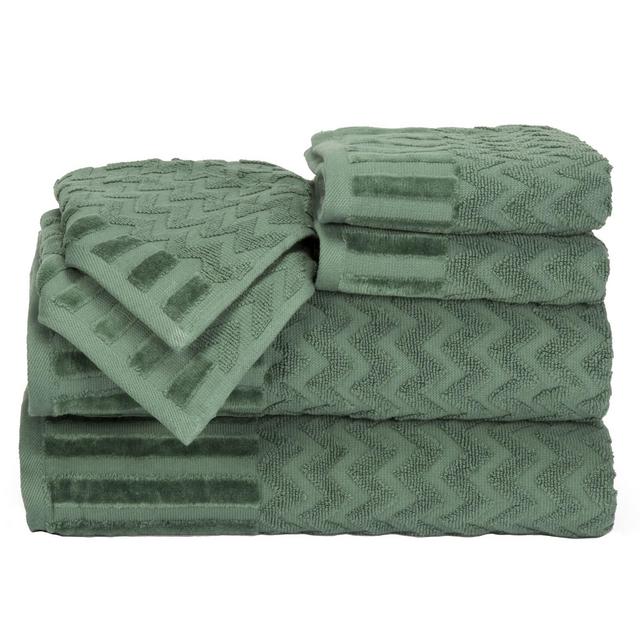 6pc Chevron Bath Towels And Washcloths Green - Yorkshire Home
