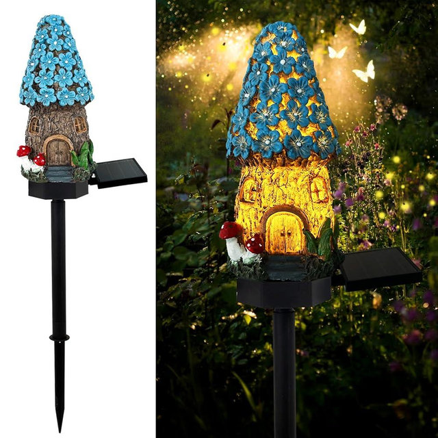 LAIAMER Mushroom Solar Lights Outdoor, Waterproof Fairy Houses Mushroom Garden Decor Decorative Solar Powered Garden Stake Lights for Outside Lawn Walkway Patio Yard (Blue)