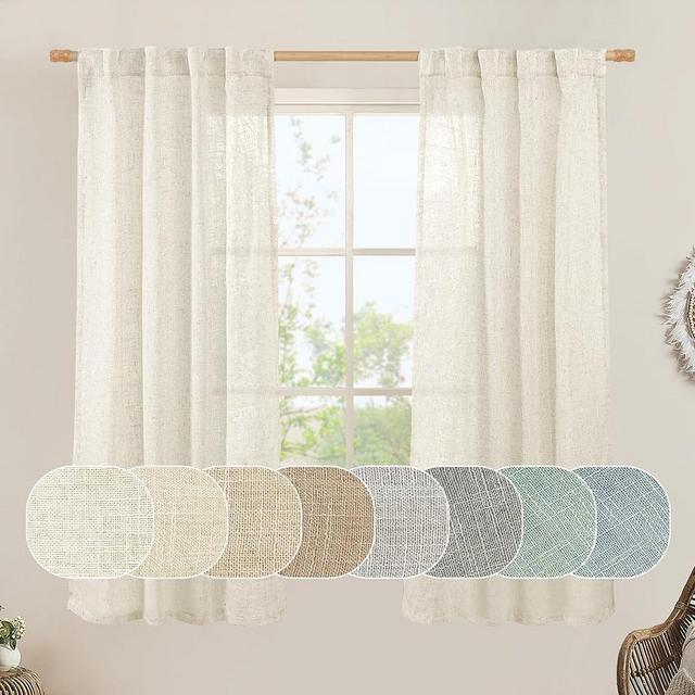 LAMIT Natural Linen Semi Sheer Curtains 63 Inch for Bedroom, Light Filtering Neutral Window Curtains Farmhouse Boho Back Tab and Rod Pocket Panels, Natural Cream Ivory, 2 Panels, 38 x 63 Inch