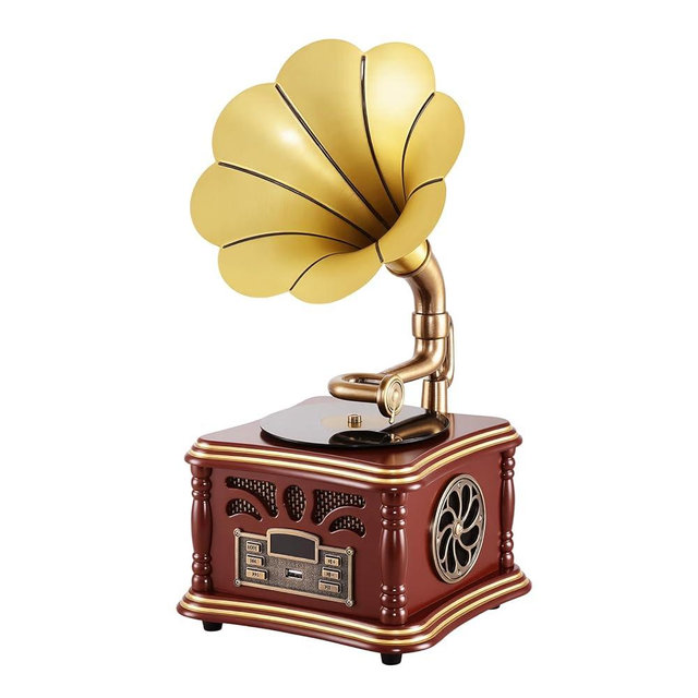 Vintage Retro Phonograph Speaker Gramophone Speaker Dual Speaker Type C Charging HiFi Sound for Mobile Phones