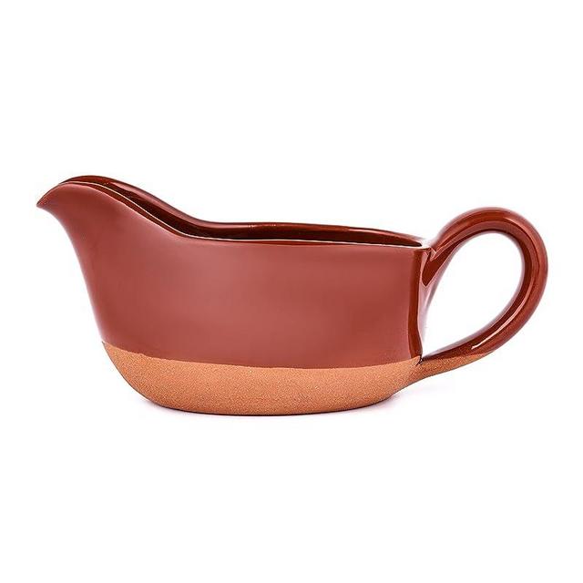 VOSS Living Gravy Boat Hand Crafted Terracotta Clay with Ergonomic Handle 11 Oz - Natural and eco-friendly - Gravy Warming Sauces - Salad Dressing - Microwave Safe (Burnt Sienna)