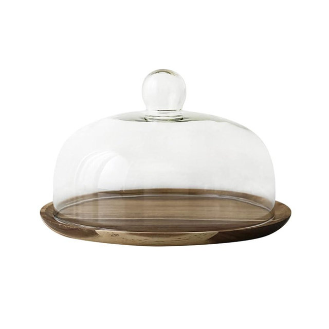 KVMORZE Cake Stand with Glass Dome, 2-in-1 Acacia Wood Cheese Cupcake Serving Platter, Covered Platter, 7.8" Cake Fruit Display Server Tray for Kitchen, Birthday, Wedding, Event, Pies, Appetizer