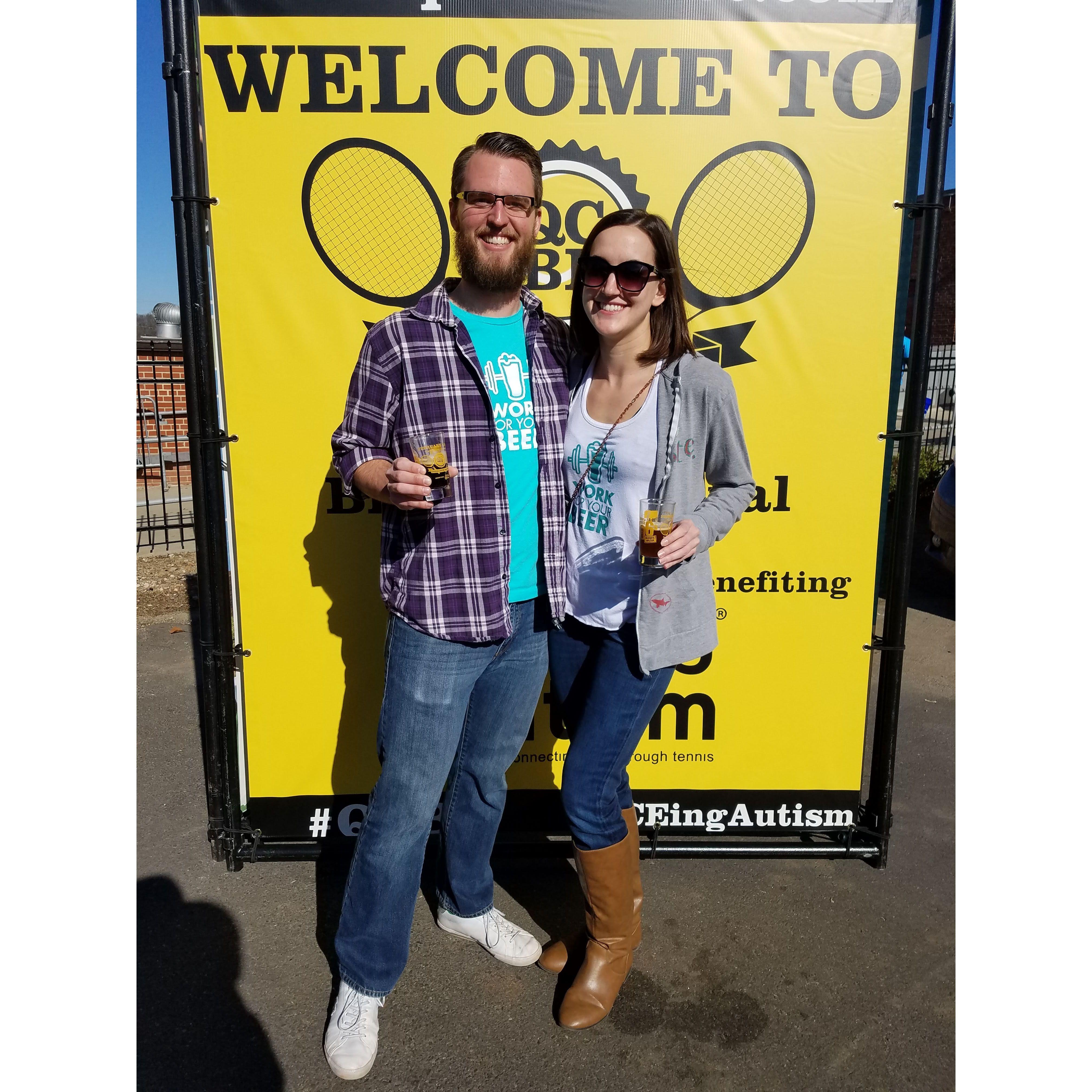 Our first photo together, at a brewery festival (of course)